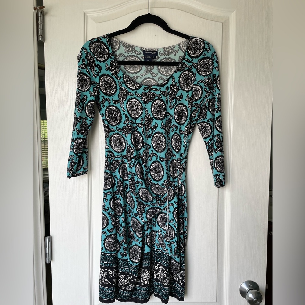 Max Edition Teal and Black dress with 3/4 Sleeves